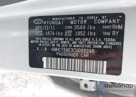 2012 Hyundai Accent Gs from USA, damaged, VIN KMHCT5AE3CU039248
